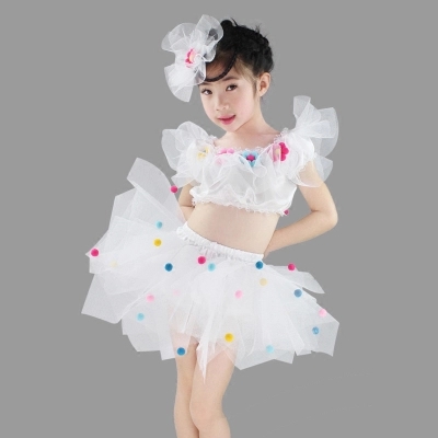 어린이 공연 의상 소녀의 댄스 의상 90-160 cm 어린이의 성능 서비스 라틴 댄스 스커트 퍼프 스커트